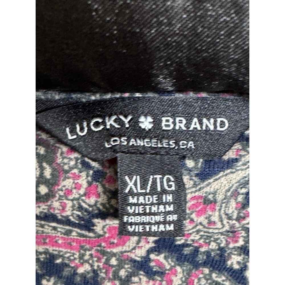 Lucky Brand Womens XL Paisley Print Boho Peasant Blouse Navy Pink Long Sleeve - Picture 10 of 12